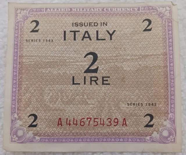 Italy - 1943 -2 Lire  - A44675439A - Military Currency Circulated