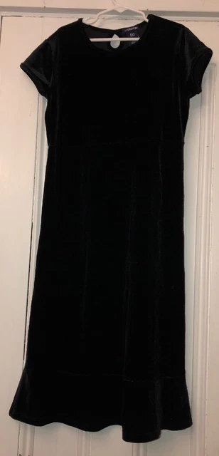 Gap Kids Girls Black Stretch Velvet Holiday Dress Short Sleeve Modest Sz 7-8 Med