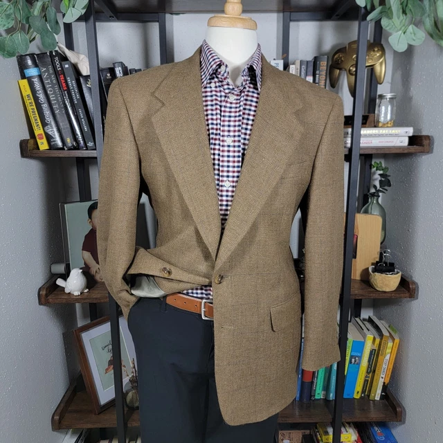 VTG Hart Schaffner Marx Men's Tweed Sport Coat Blazer Two Button Brown Plaid 40R