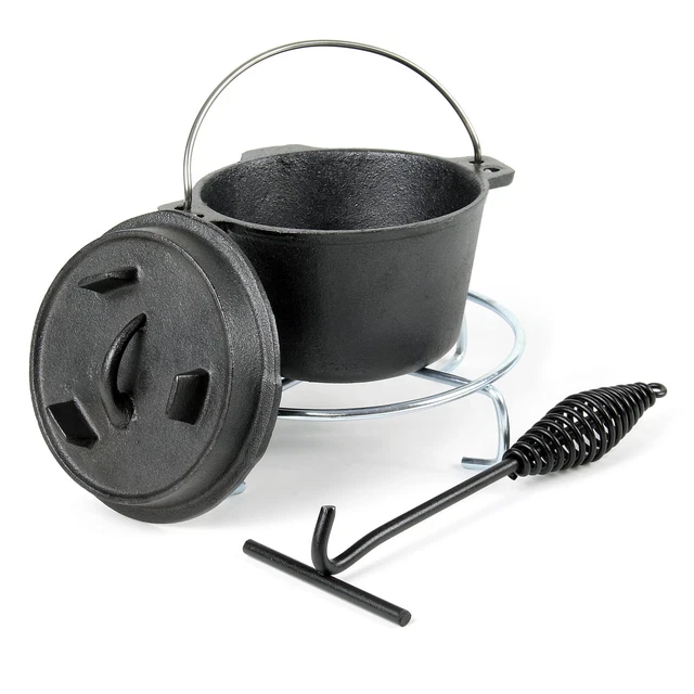 Dutch Oven 1l Untersetzer Deckelheber Kochtopf Gusseisen Feuertopf Schmortopf