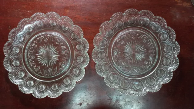 Pair (2) Brockway Glass EAPG Dinner Plates 10" American Concord Clear Sandwich P