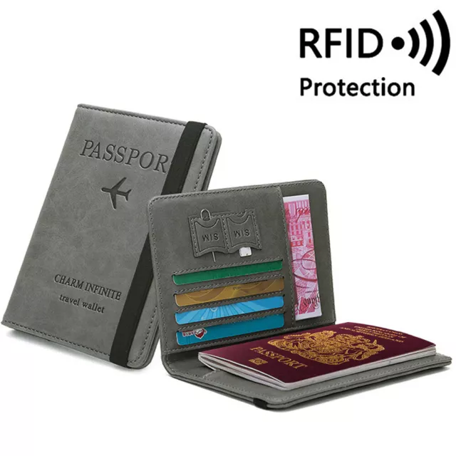 Leather Passport Vaccine Card Holder RFID Blocking Wallet Money Purse Protector