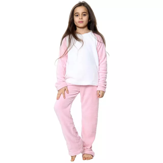 Enfants Fille Bébé Rose Pyjamas Mou Toison PJS 2 Pièce Flanelle Set 2-13 Ans