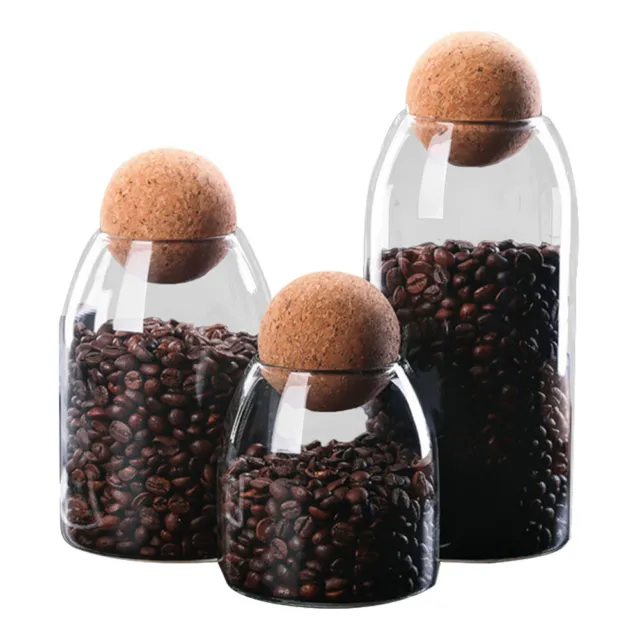 3pcs Clear Glass Jars with Airtight Cork Lid Ball Glass Storage Jar Food Storage