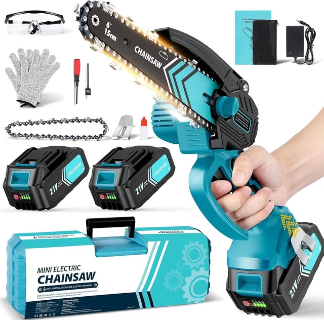 MINI CHAINSAW CORDLESS 6 Inch, Brushless Motor Chainsaw with 4000mAh ...