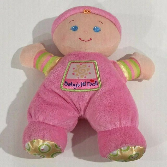 Fisher Price Brilliant Basics Babys First Doll Pink Plush lovey rattle 10" toy