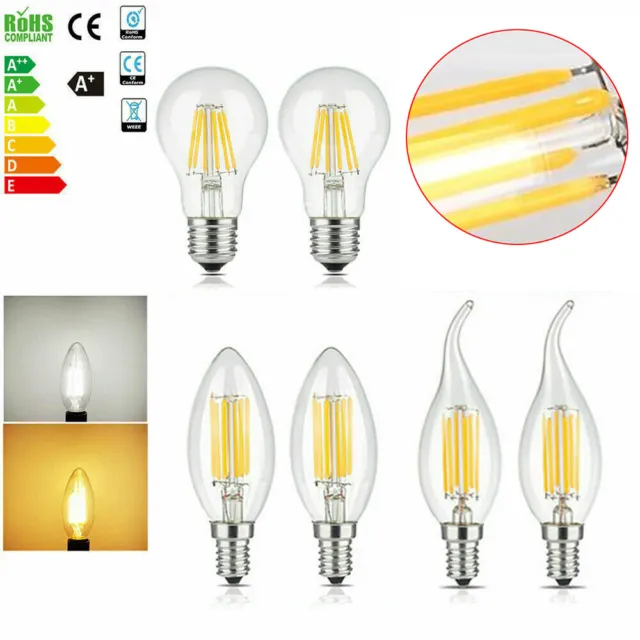 E14 E27 LED Filament Leuchtmittel 2-8W Edison Vintage Glühbirne Kerze Birnenform