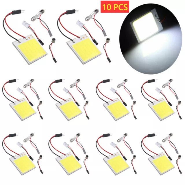 10pcs 48 SMD COB White Panel LED T10 Car Interior Panel Light Dome Lamp Bulbs