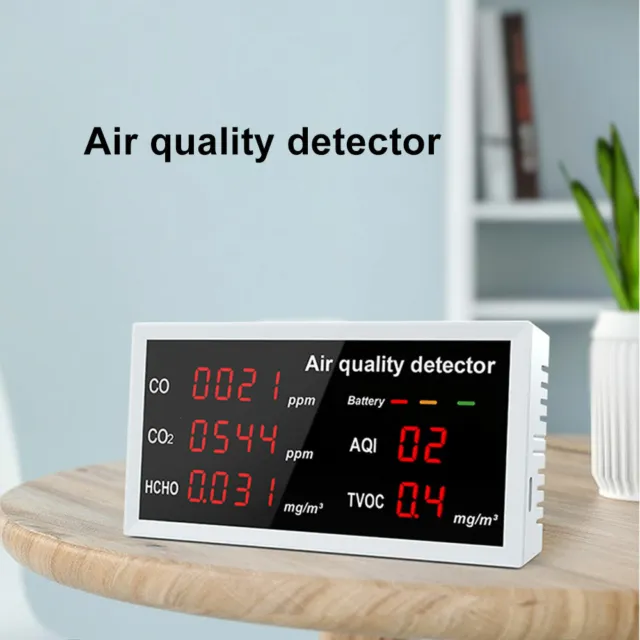 Indoor Air Quality Monitor Rechargeable CO CO2 HCHO TVOC AQI LCD Detector Home