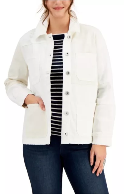 style & co White and Off White Color Blocked Denim jacket size Large MSRP$59.50