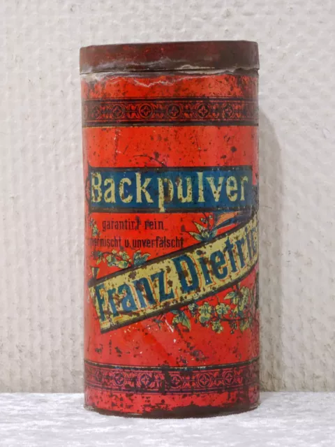 Antike Blechdose Franz Dietrich Backpulver Vintage um 1900 Reklame Werbung
