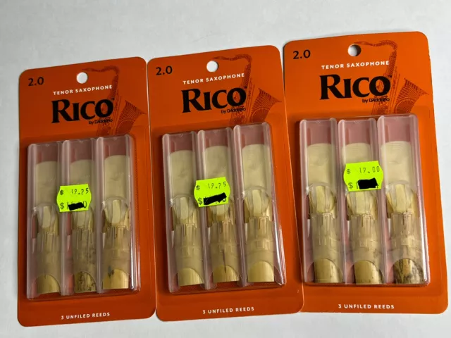 3 Pack Rico Tenor Saxophone Unfiled Reeds Strength 2.0 Sax ( 3 pack lot )