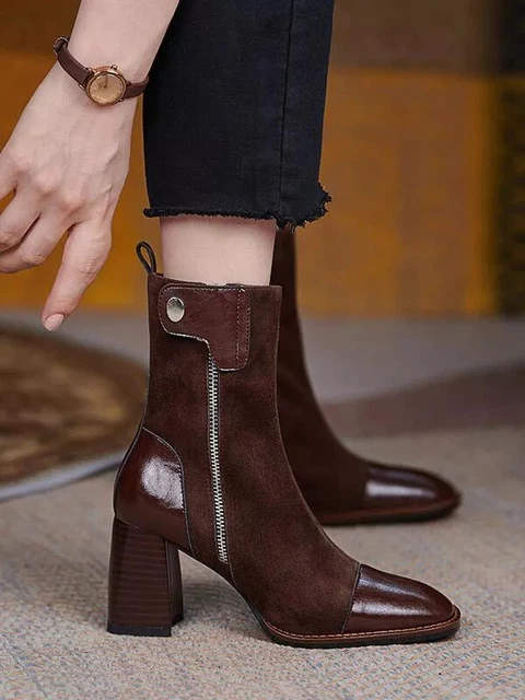 Bottines Bottes 7 CM Bottines Brun Confortable Cuir Synthetique en Daim CZ609