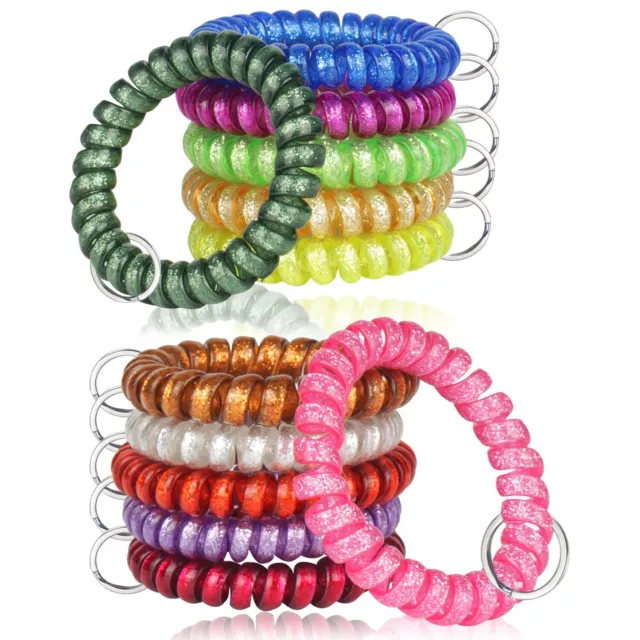 12 Pcs Wrist Coil Keychain Stretch Wristband for Gym Pool ID Badge