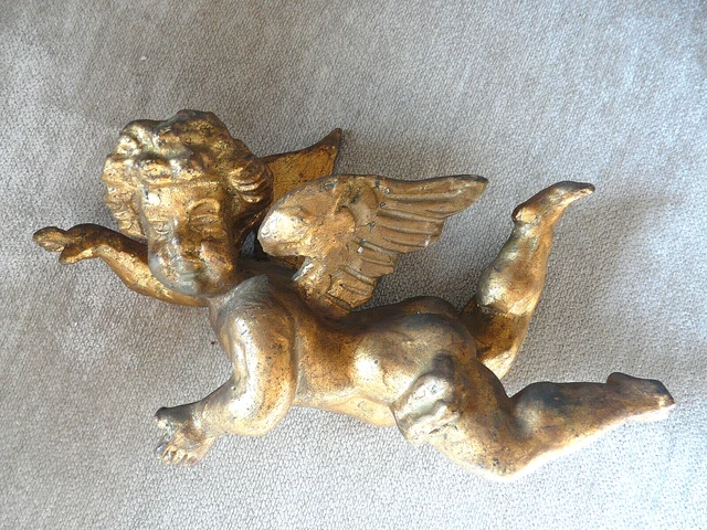 ANCIEN ENCRIER BUREAU statue enfant angelot putti ange regule bois