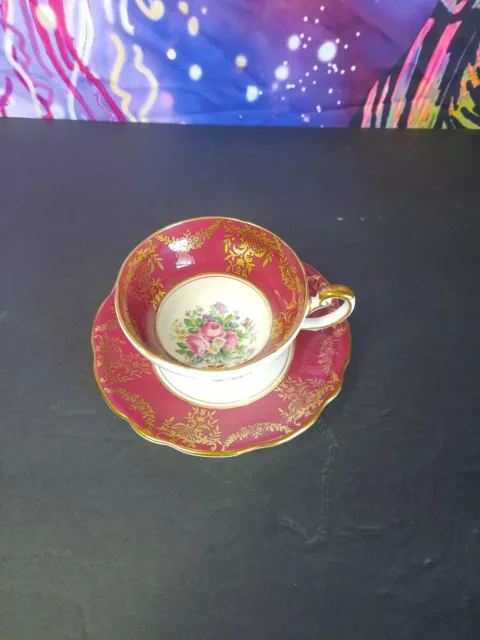 EB Foley Bone China Tea Cup and Saucer Red White Gold Floral RARE Numbered