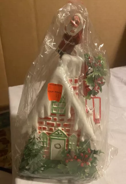 Vintage Christmas Florabelle Plastic Decoration Santa Sleigh Brick House NOS