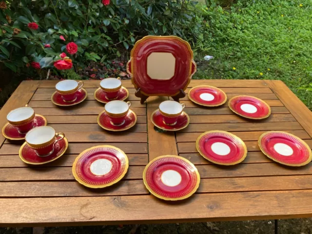 Aynsley HERTFORD Marone  6 X Tea trios & Cake Plate  Bone China Excellent  19pcs