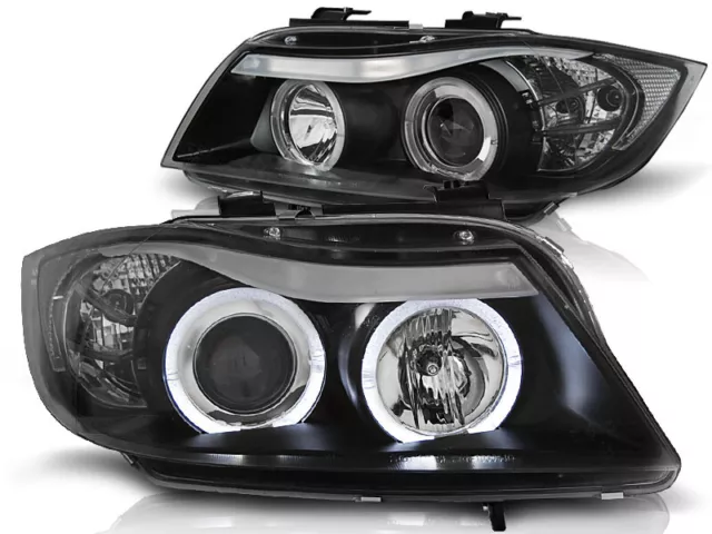 Juego de Faros para BMW 3 Serie E90 E91 2005-2008 Angel Eyes Negro ES LPBM76-ED