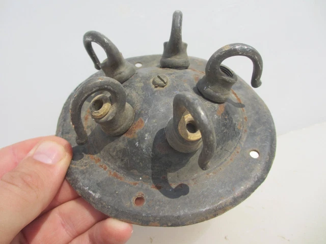 Vintage Brass & Iron Ceiling Light Hook Bracket Rose Old Lantern Hanger Antique