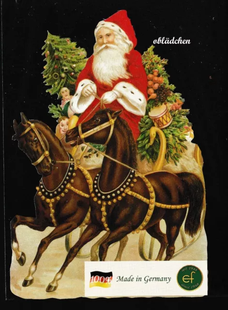 # GLANZBILDER # EF 5125 Bild - Karte /Riesenoblate: Weihnachtsmann mit Pferden