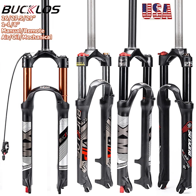 Fourche à Air Bucklos 100mm Débattement - Pour VTT/BMX 20 Pouces - Pivot 1 1/8" - Frein Disque - Noire