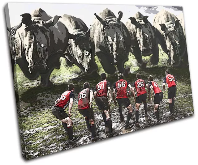 Rugby League Funny Rhino Union Sports SINGLE CANVAS WALL ART Picture Print