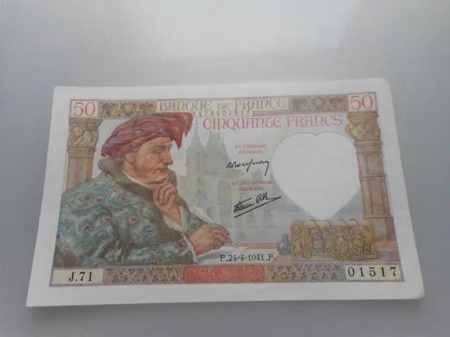 billet de 50 francs jacques coeur du:24/04/1941 état SPLENDIDE