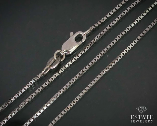Estate 14k White Gold 1.1mm Box Chain Link Ladies Necklace 3.9g 18"L i12850