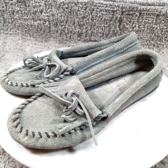 Minnetonka Moccasins Womens 6 Blue Gray Flats Suede Leather Slip On Comfort Shoe