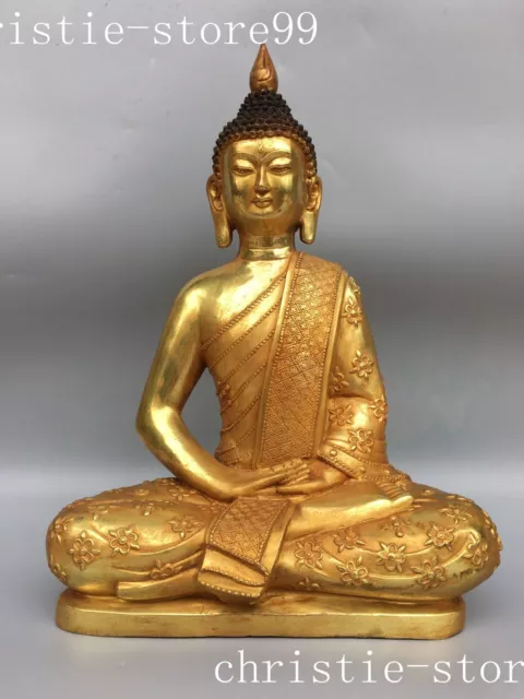 15.4" Thailand temple bronze Gilt Shakyamuni Sakyamuni Shakya Mani Buddha statue