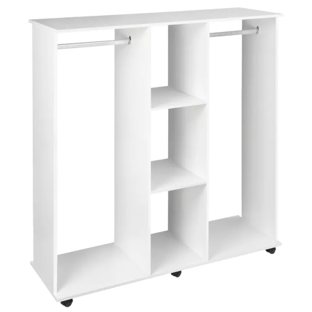 HOMCOM Mobile Double Open Wardrobe w/ Clothes Hanging Rail Colthing White