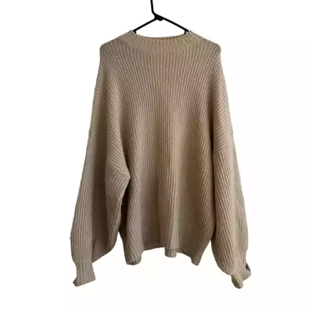 Missguided Women’s Oversized Sweater High Neck Cable Knit Pullover Beige Sz 6/8