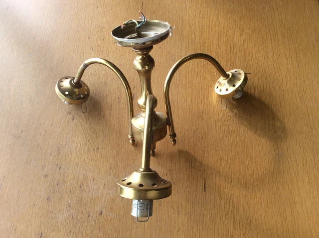 Vintage massives Messing 3-armige Deckenleuchte, Wohnzimmer Schlafzimmer Flur