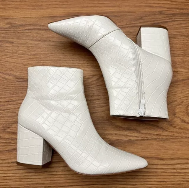 Nasty Gal White Croc Block Heel Pointed Ankle Boots Bootie Size US 6