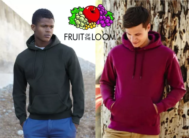 FRUIT OF THE LOOM felpa CAPPUCCIO maglia NO ZIP 18 colori  UOMO Hoodie CLASSIC @