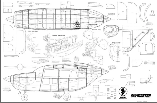 Cesna 337 Skymaster  Twin.  Giant Scale RC AIrplane Rolled Plans & Templates 2