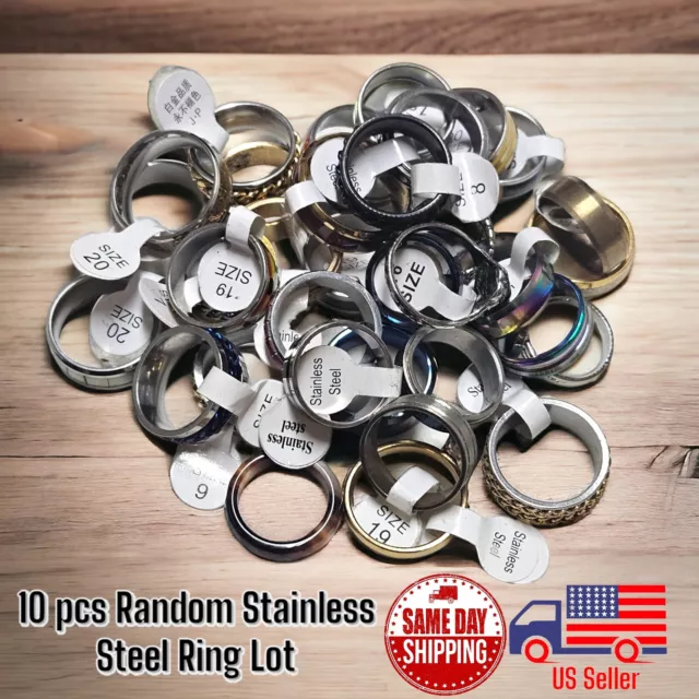 20 Pcs Random Stainless Steel Band Ring Lot. Different Sizes, Different Colors