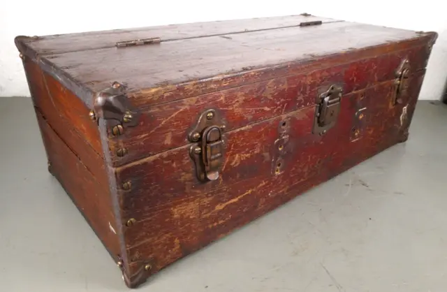 Antique Carpenters Chest with Tray and Brass Hardware-Unique Smaller Size