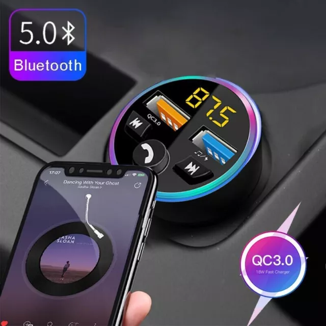 1x Bluetooth 5.0 Voiture Transmetteur Fm sans Fil Radio Audio Adaptateur
