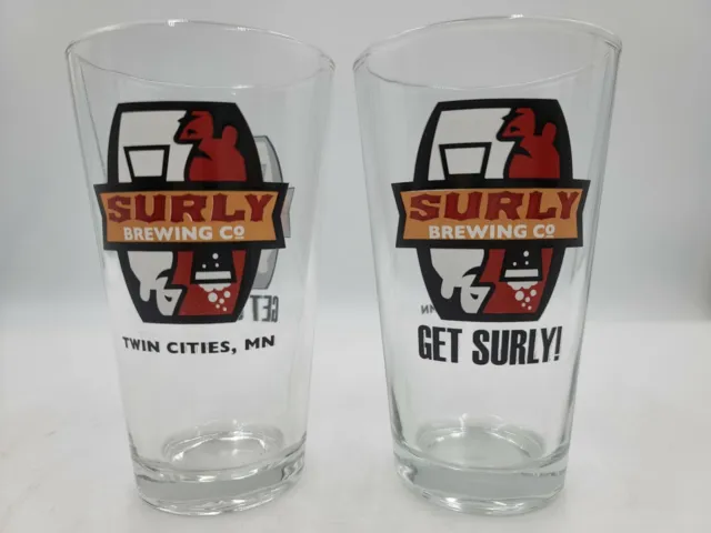 GET SURLY Surly Brewing Company Twin Cities, MN 16 Oz. Pint Beer Glass Lot of 2