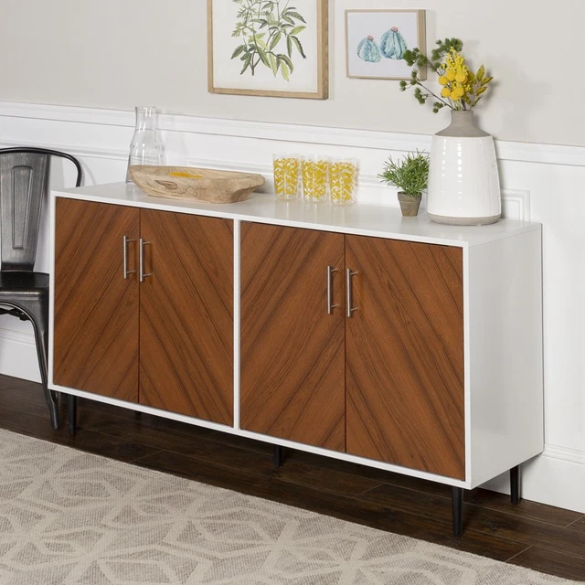 Mid-Century Modern Buffet Credenza Sideboard Side Table Console Teak Color 4Door
