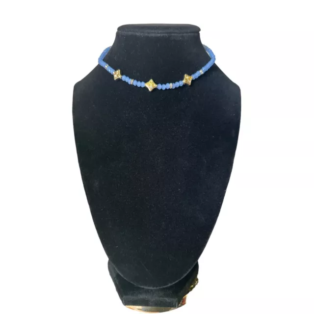 Ettika Necklace Womens 10" - 15" Blue Beaded Gold Plated Choker Revolve Jewelry* 2