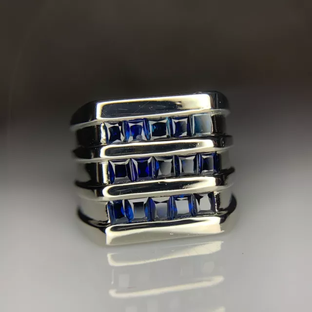 Natural Gents Blue Sapphires Ring Unique & Classy Hand Made Silver Ring