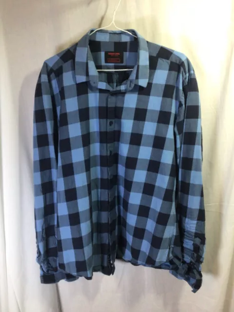Jared Lang After Hours Blue Plaid XL Slim Fit Long Sleeve Cotton Button Up B1