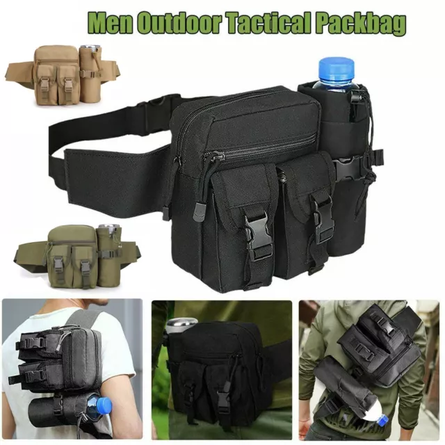 Tactical  Waist Pack Water Bottle Belt Bag Camping Hiking Military Pouch Outdoor