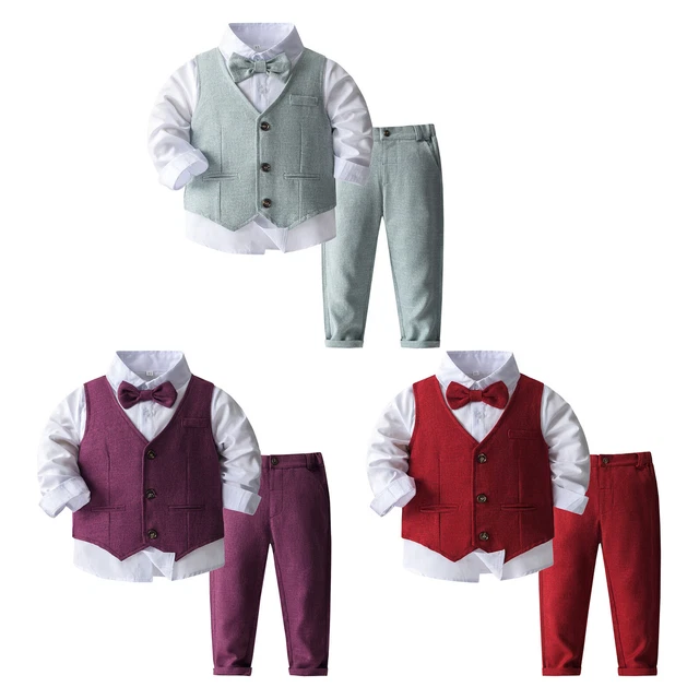 Outfits da gentiluomo bambino abito da battesimo abito da sposa camicia a maniche lunghe + gilet + pantaloni