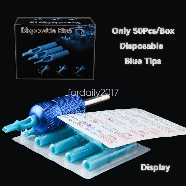 50 piezas Máquina de tatuaje desechable azul estéril Boquilla Aguja Puntas de Tubo RT FT DT