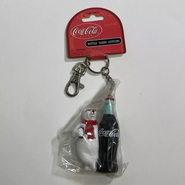 VTG Coca Cola Smiling Polar Bear Key Chain Bottle Buddy Keyring NOS