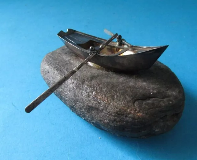 Bateau en argent massif 925 base en pierre Artisan Sterling Boat on stone base